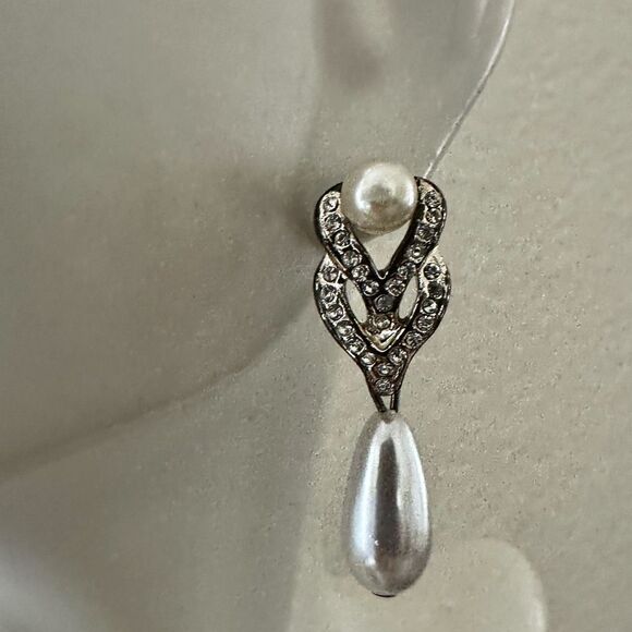 Mariell Faux Pearl & Rhinestone Drop Earrings - Picture 1 of 7